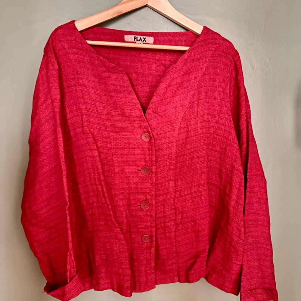 Flax Red Long Sleeve Boxy Blouse